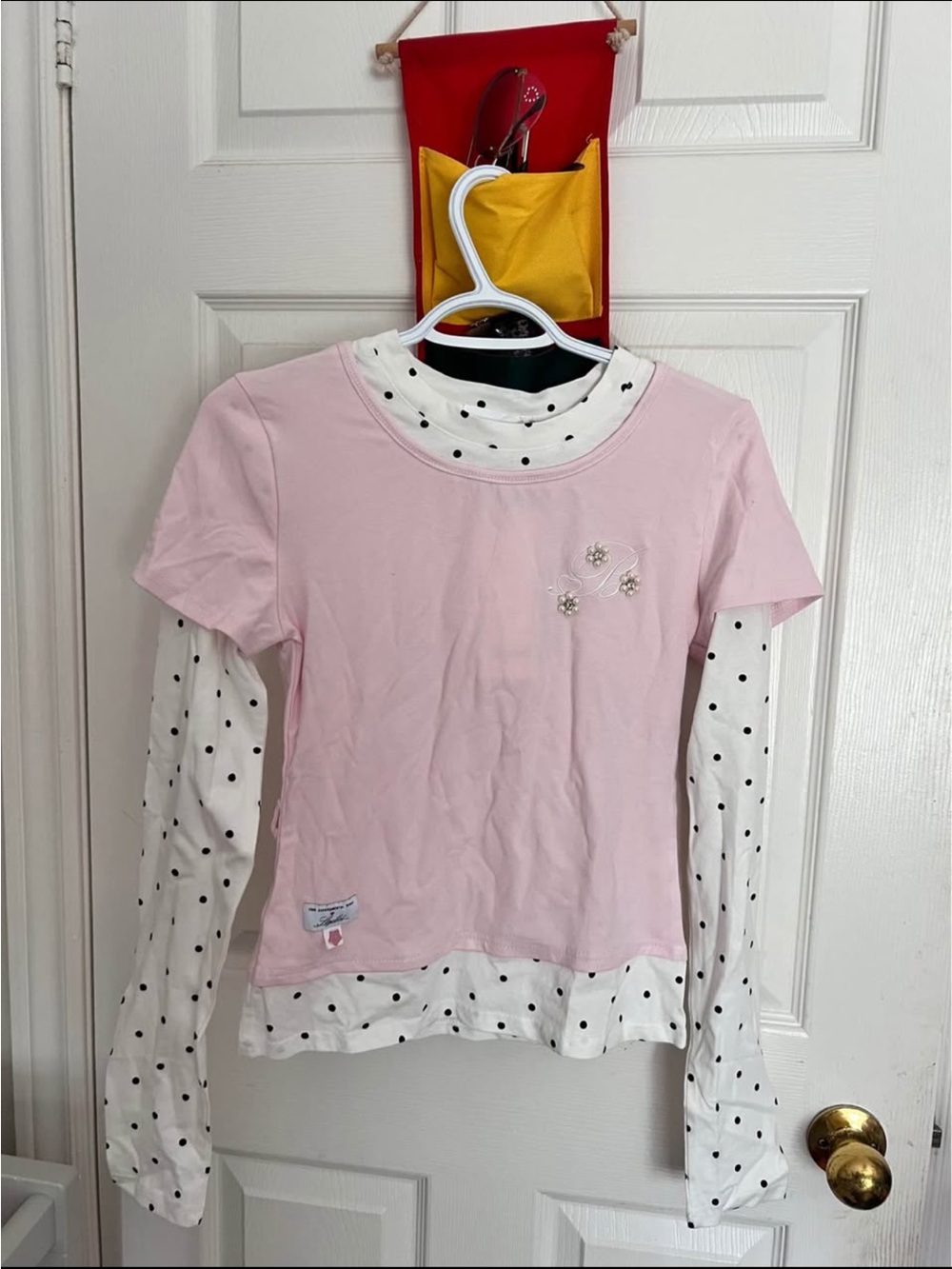 Pink & White Polka Dot Long Sleeve Top